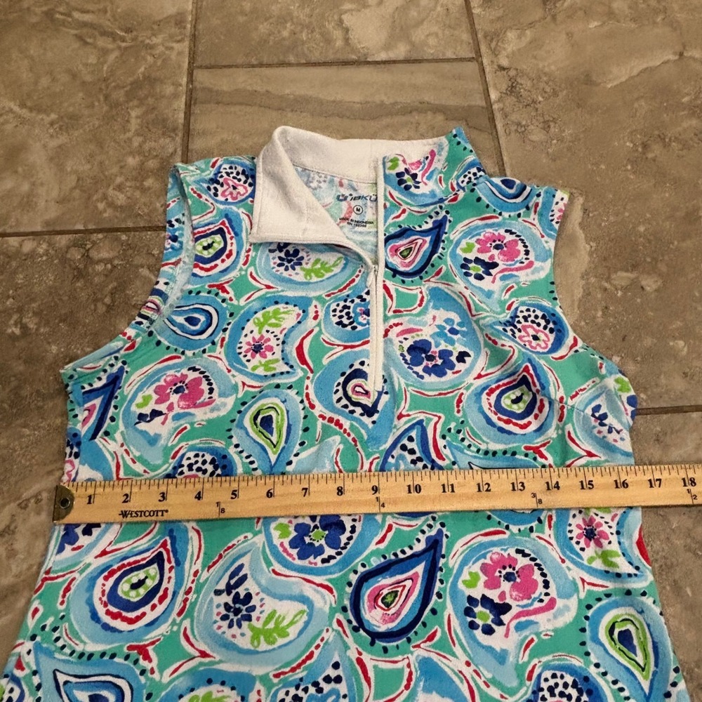 IBKUL Womens Blue Green Paisley Sleeveless Quarter Zip Golf Dress UPF+50 Medium - Picture 12 of 13